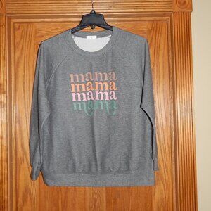 Women's Size XL Gray Cozy Crewneck Graphic MAMA Sweatshirt Blooming Jelly